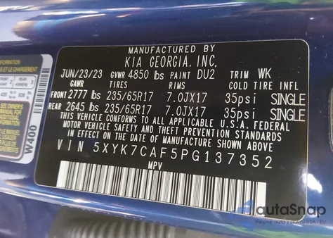 2023 Kia Sportage X-Pro z USA, uszkodzony, nr VIN 5XYK7CAF5PG137352